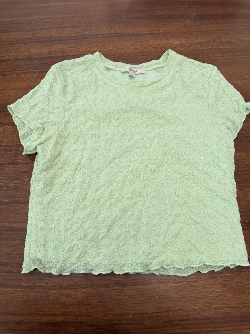 Light Green Floral Lace Short Sleeve Tee by Unknown Brand